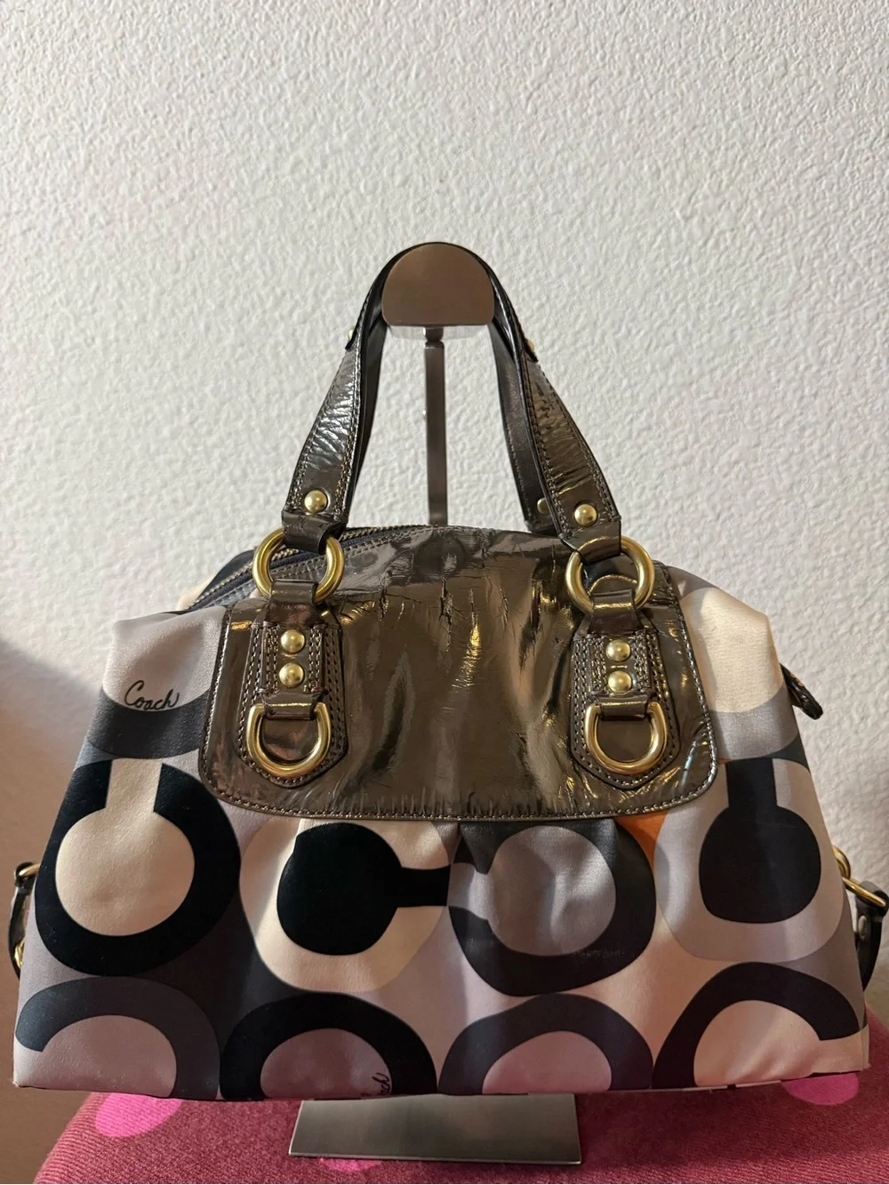 Coach Poppy Op Art Glam Tote Satchel Shoulder Bag Patent Leather Crossbody 12932